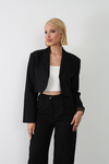 Keten Crop Ceket Pantolon Takım