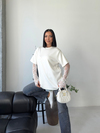 Kolları Dantel Detay Oversize Tshirt Beyaz