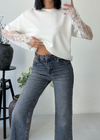 Kolları Dantel Detay Oversize Tshirt Beyaz