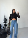 Kolları Dantel Detay Oversize Tshirt Siyah