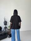 Kolları Dantel Detay Oversize Tshirt Siyah