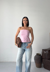 Pembe Straplez Peplum Crop