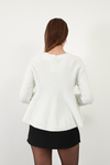 Peplum Pullu Simli Triko Kazak Beyaz