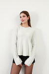 Peplum Pullu Simli Triko Kazak Beyaz