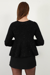 Peplum Pullu Simli Triko Kazak Siyah