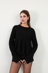 Peplum Pullu Simli Triko Kazak Siyah