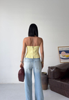 Sarı Straplez Peplum Crop