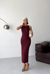 Slim Fit Midi Bordo Elbise