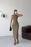 Slim Fit Midi Haki Elbise   