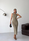 Slim Fit Midi Haki Elbise   