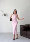 Slim Fit Midi Pembe Elbise