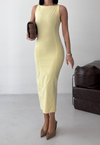 Slim Fit Midi Sarı Elbise