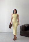 Slim Fit Midi Sarı Elbise