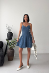 Tencel Karışımlı Mini Kot Elbise Mavi