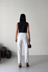 Yırtmaç Detaylı Beyaz Slim Fit Pantolon