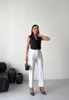 Yırtmaç Detaylı Beyaz Slim Fit Pantolon