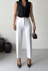 Yırtmaç Detaylı Beyaz Slim Fit Pantolon