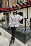 Gri Kadın Peluş Düğmeli Oversize Ceket – Yumuşak Dokulu MLB134 