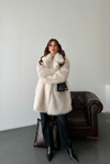 Kadın Bej Oversize Premium Kürk Kaban MLB106