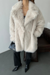 Kadın Bej Oversize Premium Kürk Kaban MLB106