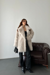 Kadın Bej Oversize Premium Kürk Kaban MLB106