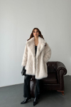 Kadın Bej Oversize Premium Kürk Kaban MLB106