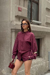 Kadın Bordo Oversize Modal Gömlek – Minimal Şıklık MLB178