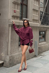 Kadın Bordo Oversize Modal Gömlek – Minimal Şıklık MLB178