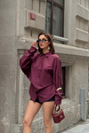 Kadın Bordo Oversize Modal Gömlek – Minimal Şıklık MLB178