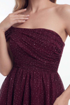 Kadın Bordo Tek Omuz Simli Kısa Abiye Elbise MBL41193