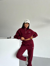 Kadın Bordo Yarım Fermuarlı Sweatshirt ve Eşofman Takımı