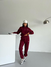 Kadın Bordo Yarım Fermuarlı Sweatshirt ve Eşofman Takımı