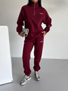 Kadın Bordo Yarım Fermuarlı Sweatshirt ve Eşofman Takımı