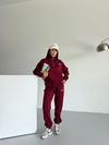 Kadın Bordo Yarım Fermuarlı Sweatshirt ve Eşofman Takımı