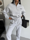Kadın Gri Yarım Fermuarlı Sweatshirt ve Eşofman Takımı