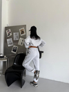 Kadın Gri Yarım Fermuarlı Sweatshirt ve Eşofman Takımı
