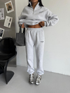Kadın Gri Yarım Fermuarlı Sweatshirt ve Eşofman Takımı