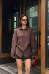 Kadın Kahve Oversize Modal Gömlek – Minimal Şıklık MLB178