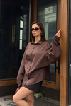 Kadın Kahve Oversize Modal Gömlek – Minimal Şıklık MLB178