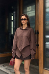 Kadın Kahve Oversize Modal Gömlek – Minimal Şıklık MLB178