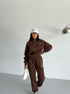 Kadın Kahverengi Yarım Fermuarlı Sweatshirt ve Eşofman Takımı