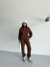 Kadın Kahverengi Yarım Fermuarlı Sweatshirt ve Eşofman Takımı