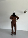 Kadın Kahverengi Yarım Fermuarlı Sweatshirt ve Eşofman Takımı