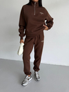 Kadın Kahverengi Yarım Fermuarlı Sweatshirt ve Eşofman Takımı