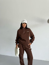 Kadın Kahverengi Yarım Fermuarlı Sweatshirt ve Eşofman Takımı