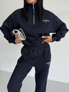 Kadın Lacivert Yarım Fermuarlı Sweatshirt ve Eşofman Takımı