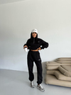 Kadın Lacivert Yarım Fermuarlı Sweatshirt ve Eşofman Takımı
