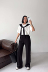 Kadın Siyah Fiyonk Detaylı Modal Kumaş Alt Üst İkili Takım MLB188