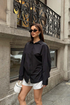 Kadın Siyah Oversize Modal Gömlek – Minimal Şıklık MLB178