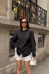 Kadın Siyah Oversize Modal Gömlek – Minimal Şıklık MLB178